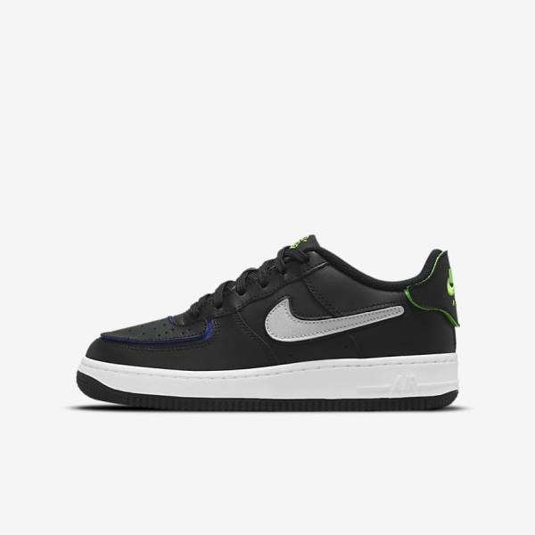 Nike Air Force 1-1 Older Lasten Tennarit Mustat Metal Hopea | NK983EQT