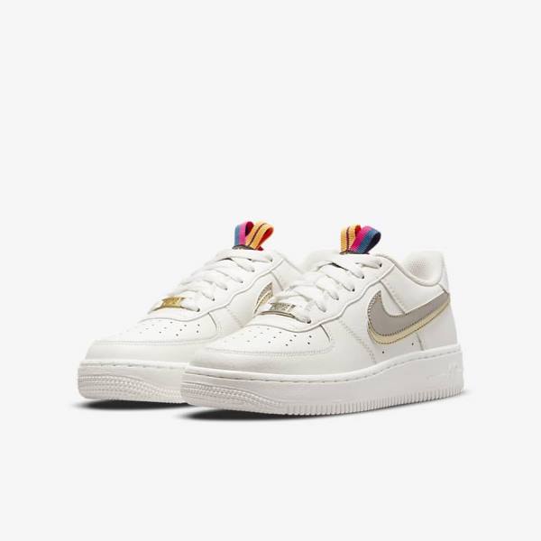 Nike Air Force 1 LV8 Older Lasten Tennarit Valkoinen Pinkki Metal Sininen Harmaat | NK853SVN