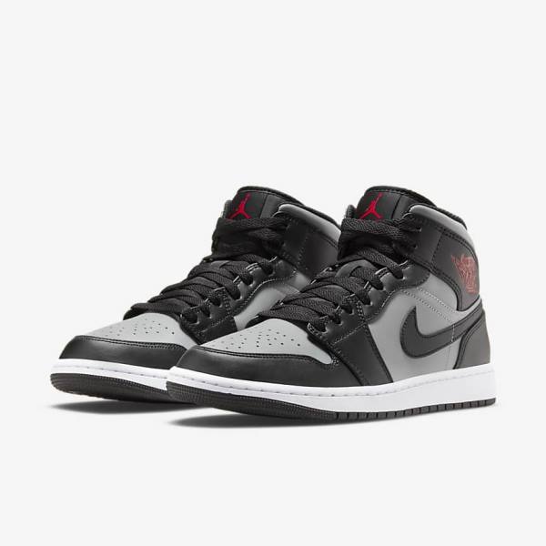 Nike Air Jordan 1 Mid Miesten Jordan Kengät Mustat Harmaat Valkoinen Punainen | NK642ZXH