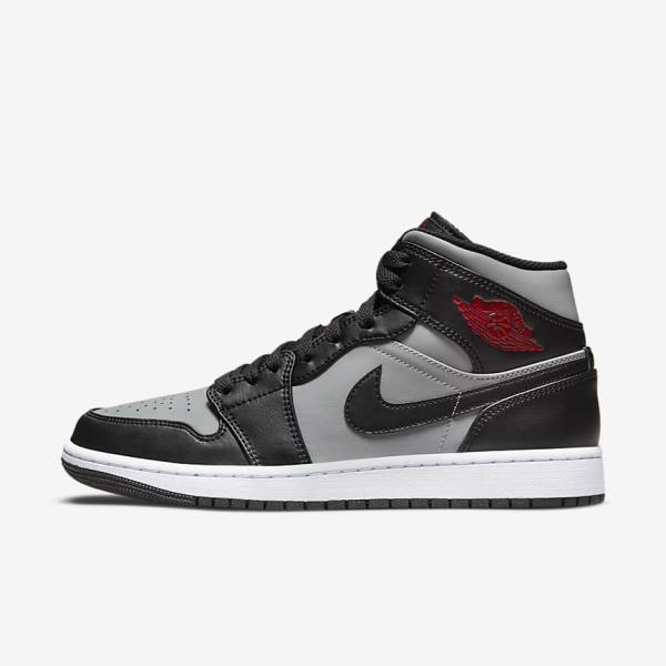 Nike Air Jordan 1 Mid Miesten Jordan Kengät Mustat Harmaat Valkoinen Punainen | NK642ZXH