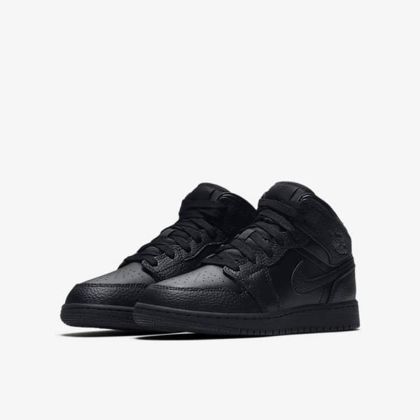 Nike Air Jordan 1 Mid Older Lasten Tennarit Mustat | NK034PLX