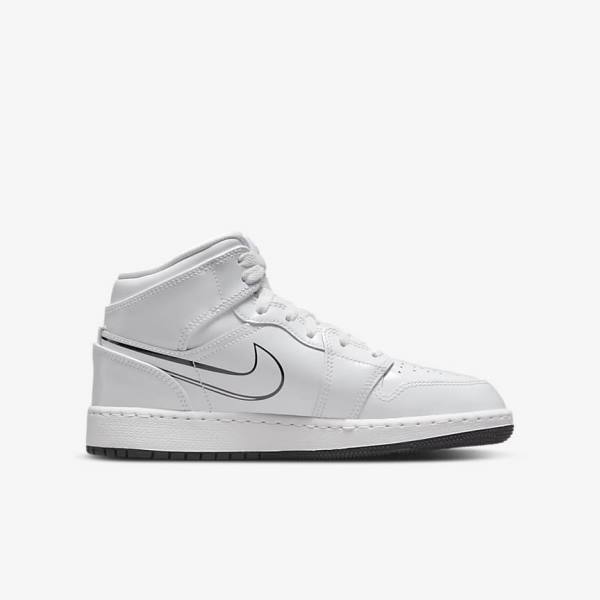 Nike Air Jordan 1 Mid Older Lasten Tennarit Valkoinen Mustat | NK075KYE