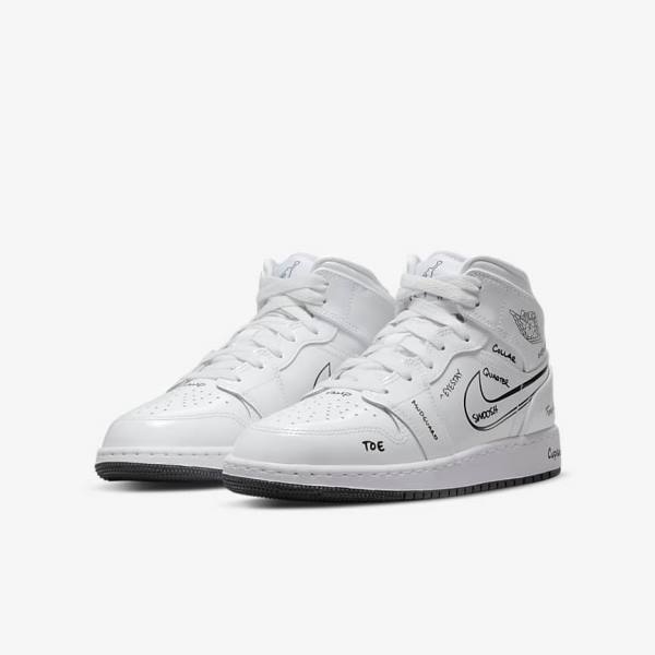 Nike Air Jordan 1 Mid Older Lasten Tennarit Valkoinen Mustat | NK075KYE