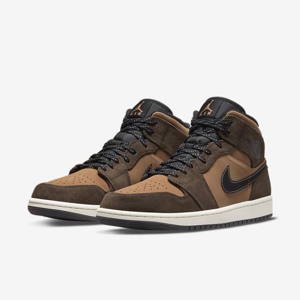 Nike Air Jordan 1 Mid SE Miesten Jordan Kengät Tummansuklaa Ruskea Mustat Punainen | NK023QZS