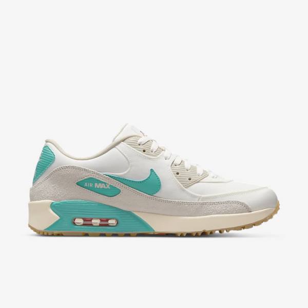 Nike Air Max 90 G Miesten Golfkengät Valkoinen Vaaleanruskea Turkoosi | NK067KVH