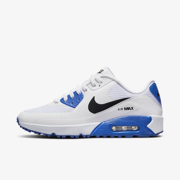 Nike Air Max 90 G Miesten Golfkengät Valkoinen Sininen Platina Mustat | NK521QGM