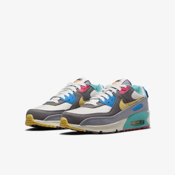 Nike Air Max 90 Older Lasten Tennarit Harmaat Pinkki | NK397HLU