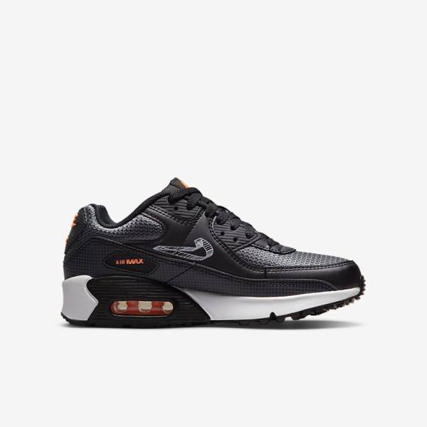 Nike Air Max 90 Older Lasten Tennarit Mustat Oranssi Harmaat Valkoinen | NK105QJL