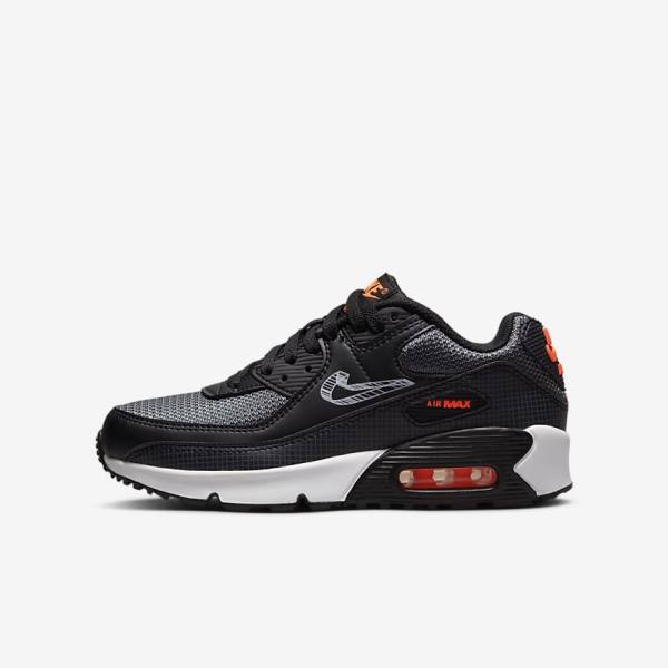 Nike Air Max 90 Older Lasten Tennarit Mustat Oranssi Harmaat Valkoinen | NK105QJL