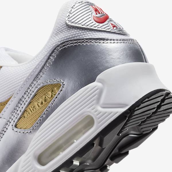 Nike Air Max 90 SE Naisten Tennarit Valkoinen Metal Kultaiset Metal Hopea Valkoinen | NK910WUD