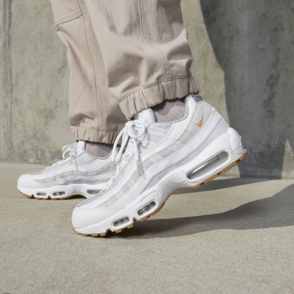 Nike Air Max 95 Miesten Tennarit Valkoinen Platina Harmaat Keltainen | NK317GMN