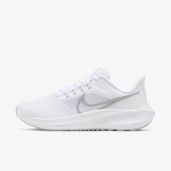 Nike Air Zoom Pegasus 39 Maantie Naisten Juoksukengät Valkoinen Platina Harmaat Metal Hopea | NK698WEI