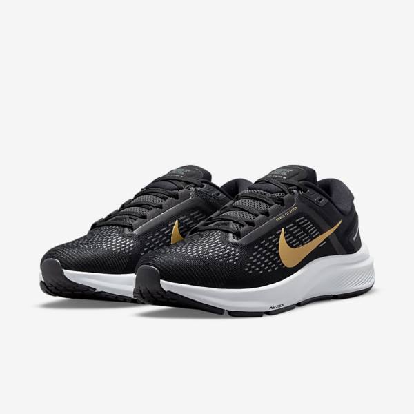 Nike Air Zoom Structure 24 Maantie Naisten Juoksukengät Mustat Tummanharmaat Metal Kultaiset | NK307VSY