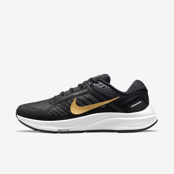 Nike Air Zoom Structure 24 Maantie Naisten Juoksukengät Mustat Tummanharmaat Metal Kultaiset | NK307VSY