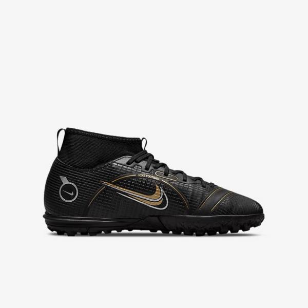 Nike Jr. Mercurial Superfly 8 Academy TF Older Turf Lasten Jalkapallokengät Mustat Metal Hopea Harmaat Metal Kultaiset | NK179JTX