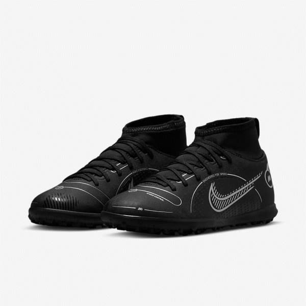 Nike Jr. Mercurial Superfly 8 Club TF Older Turf Lasten Jalkapallokengät Mustat Harmaat Metal Hopea | NK493VGB