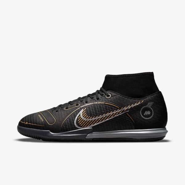 Nike Mercurial Superfly 8 Academy IC Indoor-Court Miesten Jalkapallokengät Mustat Metal Hopea Harmaat Metal Kultaiset | NK976QSD