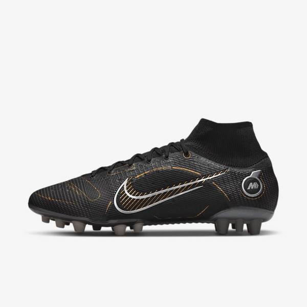 Nike Mercurial Superfly 8 Elite AG Artificial-Grasss Naisten Jalkapallokengät Mustat Metal Hopea Harmaat Metal Kultaiset | NK610ONW