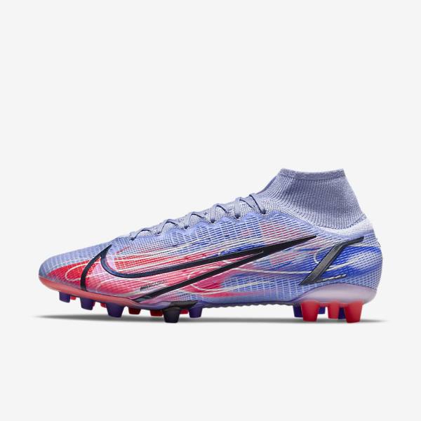 Nike Mercurial Superfly 8 Elite KM AG Artificial-Grass Naisten Jalkapallokengät Indigo Vaaleanpunainen Metal Hopea | NK360IDT