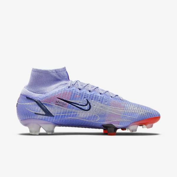 Nike Mercurial Superfly 8 Elite KM FG Firm-Ground Naisten Jalkapallokengät Indigo Vaaleanpunainen Metal Hopea | NK403ZYT