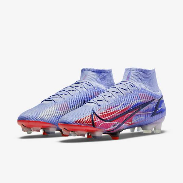 Nike Mercurial Superfly 8 Elite KM FG Firm-Ground Naisten Jalkapallokengät Indigo Vaaleanpunainen Metal Hopea | NK403ZYT