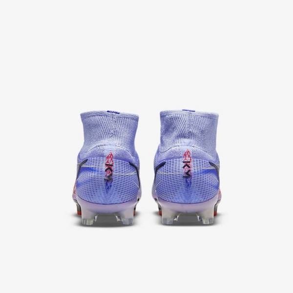 Nike Mercurial Superfly 8 Elite KM FG Firm-Ground Naisten Jalkapallokengät Indigo Vaaleanpunainen Metal Hopea | NK403ZYT