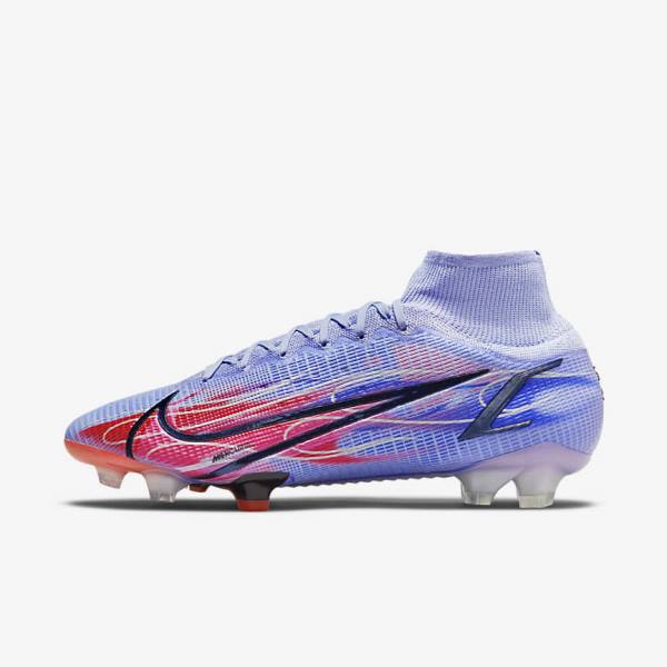 Nike Mercurial Superfly 8 Elite KM FG Firm-Ground Naisten Jalkapallokengät Indigo Vaaleanpunainen Metal Hopea | NK403ZYT