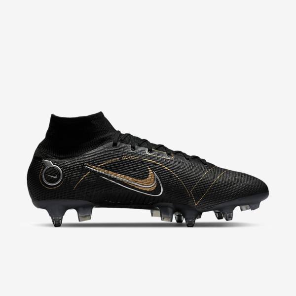 Nike Mercurial Superfly 8 Elite SG-PRO Anti-Clog Traction Soft-Ground Miesten Jalkapallokengät Mustat Metal Hopea Harmaat Metal Kultaiset | NK295ENZ