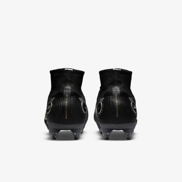 Nike Mercurial Superfly 8 Elite SG-PRO Anti-Clog Traction Soft-Ground Miesten Jalkapallokengät Mustat Metal Hopea Harmaat Metal Kultaiset | NK295ENZ