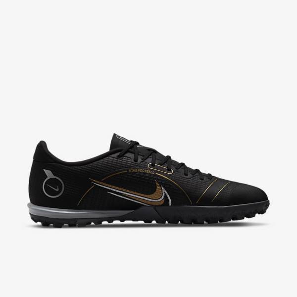 Nike Mercurial Vapor 14 Academy TF Turf Naisten Jalkapallokengät Mustat Metal Hopea Harmaat Metal Kultaiset | NK720GFR