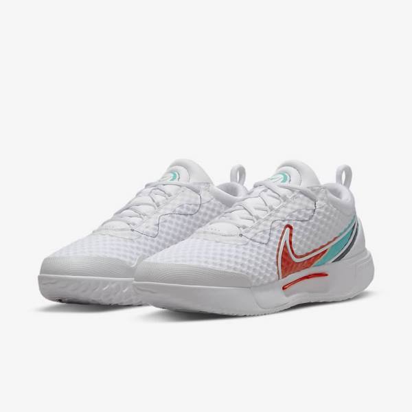 Nike NikeCourt Zoom Pro Hard Court Naisten Tenniskengät Valkoinen Punainen Viininpunainen Turkoosi | NK594NDS