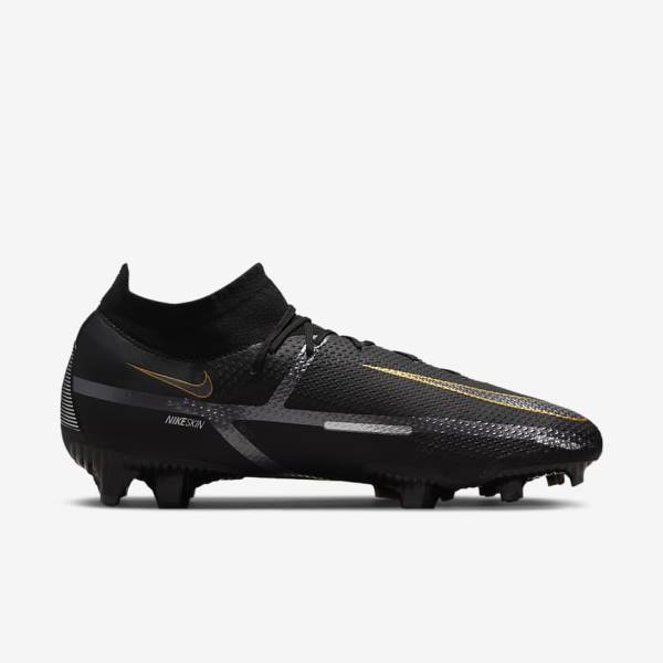 Nike Phantom GT2 Pro Dynamic Fit FG Firm-Ground Naisten Jalkapallokengät Mustat Metal Kultaiset Metal Hopea Metal Tummanharmaat | NK031VOS