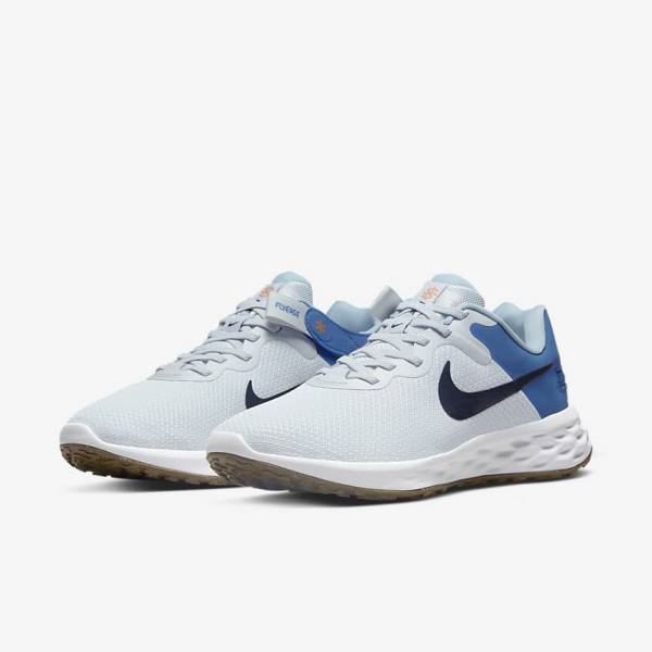 Nike Revolution 6 FlyEase Next Nature Easy-On-And-Off Maantie (Extra Leveät) Miesten Juoksukengät Platina Tummansininen Sininen | NK628GND