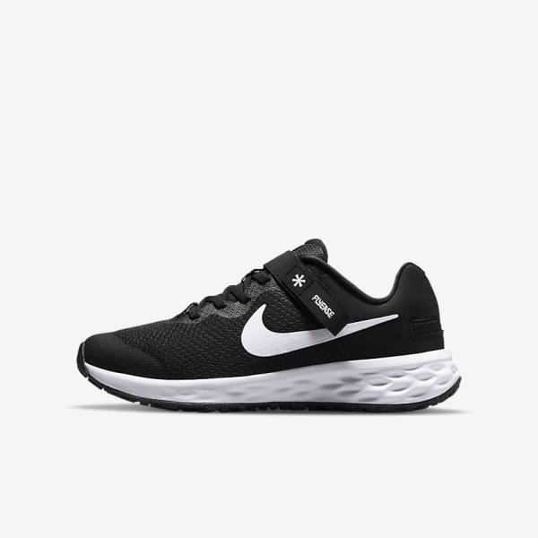 Nike Revolution 6 FlyEase Older Easy On-Off Maantie Lasten Juoksukengät Mustat Tummanharmaat Valkoinen | NK319ZAD