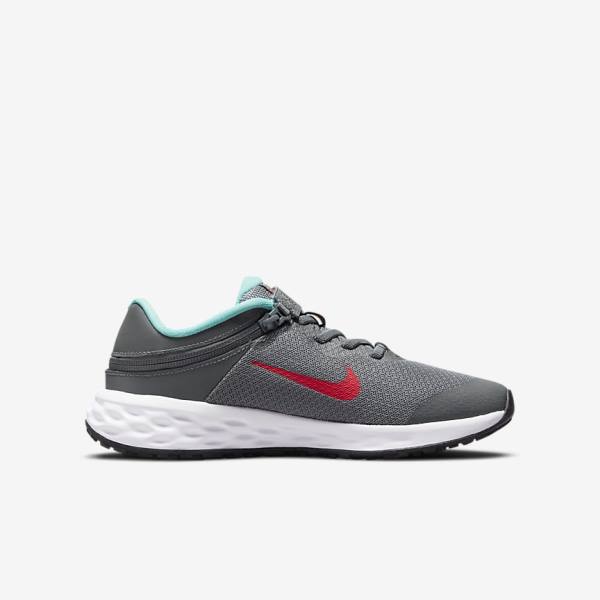 Nike Revolution 6 FlyEase Older Easy On-Off Maantie Lasten Juoksukengät Harmaat Turkoosi Punainen | NK574JTD