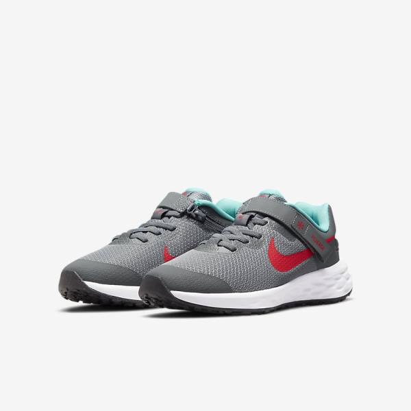 Nike Revolution 6 FlyEase Older Easy On-Off Maantie Lasten Juoksukengät Harmaat Turkoosi Punainen | NK574JTD