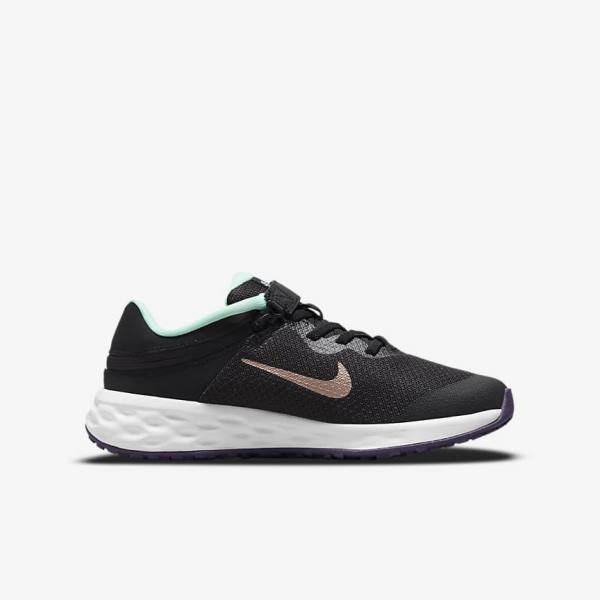 Nike Revolution 6 FlyEase Older Easy On-Off Maantie Lasten Juoksukengät Mustat Minttu Violetit Metal Punainen Ruskea | NK654RZA