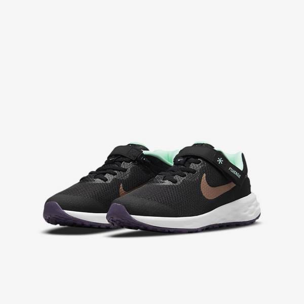 Nike Revolution 6 FlyEase Older Easy On-Off Maantie Lasten Juoksukengät Mustat Minttu Violetit Metal Punainen Ruskea | NK654RZA