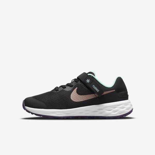 Nike Revolution 6 FlyEase Older Easy On-Off Maantie Lasten Juoksukengät Mustat Minttu Violetit Metal Punainen Ruskea | NK654RZA