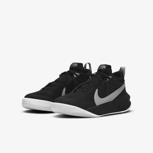 Nike Team Hustle D 10 Older Lasten Koripallokengät Mustat Valkoinen Metal Hopea | NK561TQJ