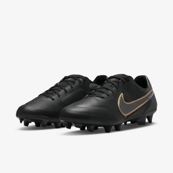 Nike Tiempo Legend 9 Pro FG Firm-Ground Miesten Jalkapallokengät Mustat Tummanharmaat Metal Kultaiset Metal Tummanharmaat | NK820ZTJ