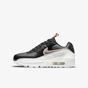 Nike Air Max 90 LTR SE Older Lasten Tennarit Mustat Valkoinen Metal Sininen Harmaat | NK591DCM