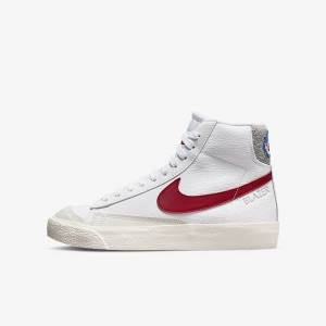 Nike Blazer Mid 77 Older Lasten Tennarit Valkoinen Vaaleanharmaat Punainen | NK625KEN