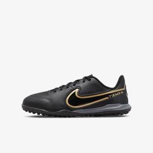 Nike Jr. Tiempo Legend 9 Academy TF Older Turf Lasten Jalkapallokengät Mustat Tummanharmaat Metal Kultaiset Mustat | NK719EQR