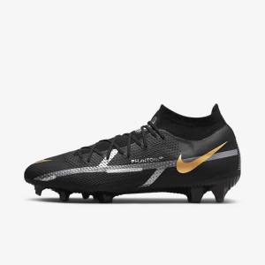 Nike Phantom GT2 Pro Dynamic Fit FG Firm-Ground Miesten Jalkapallokengät Mustat Metal Kultaiset Metal Hopea Metal Tummanharmaat | NK806IJQ